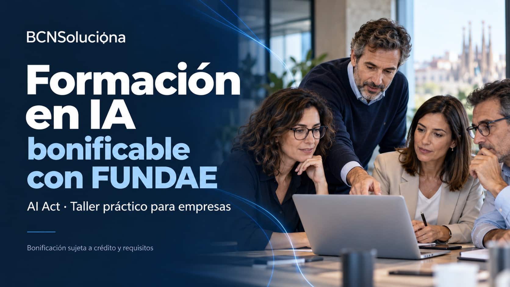 Equipo de una empresa en un taller de formación en inteligencia artificial bonificable con FUNDAE en Barcelona